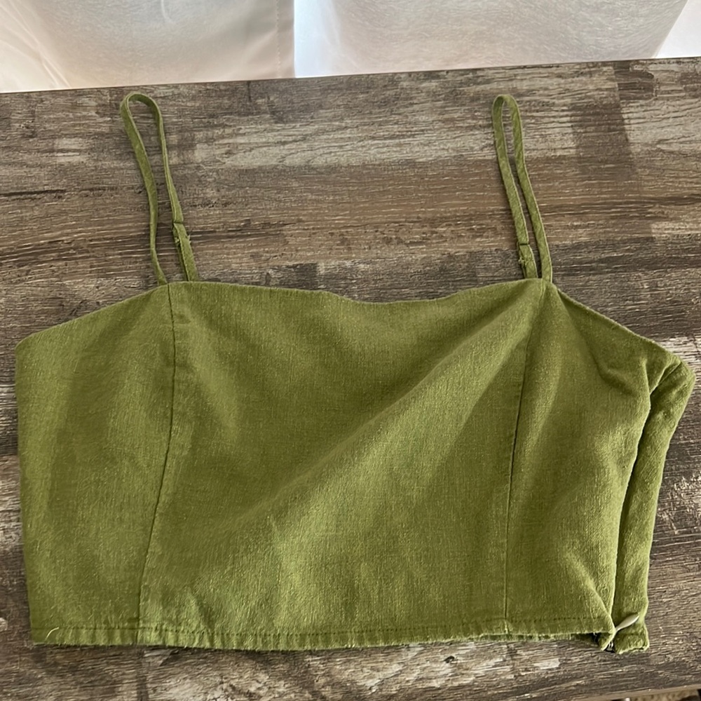 sage green, tank top, jean like